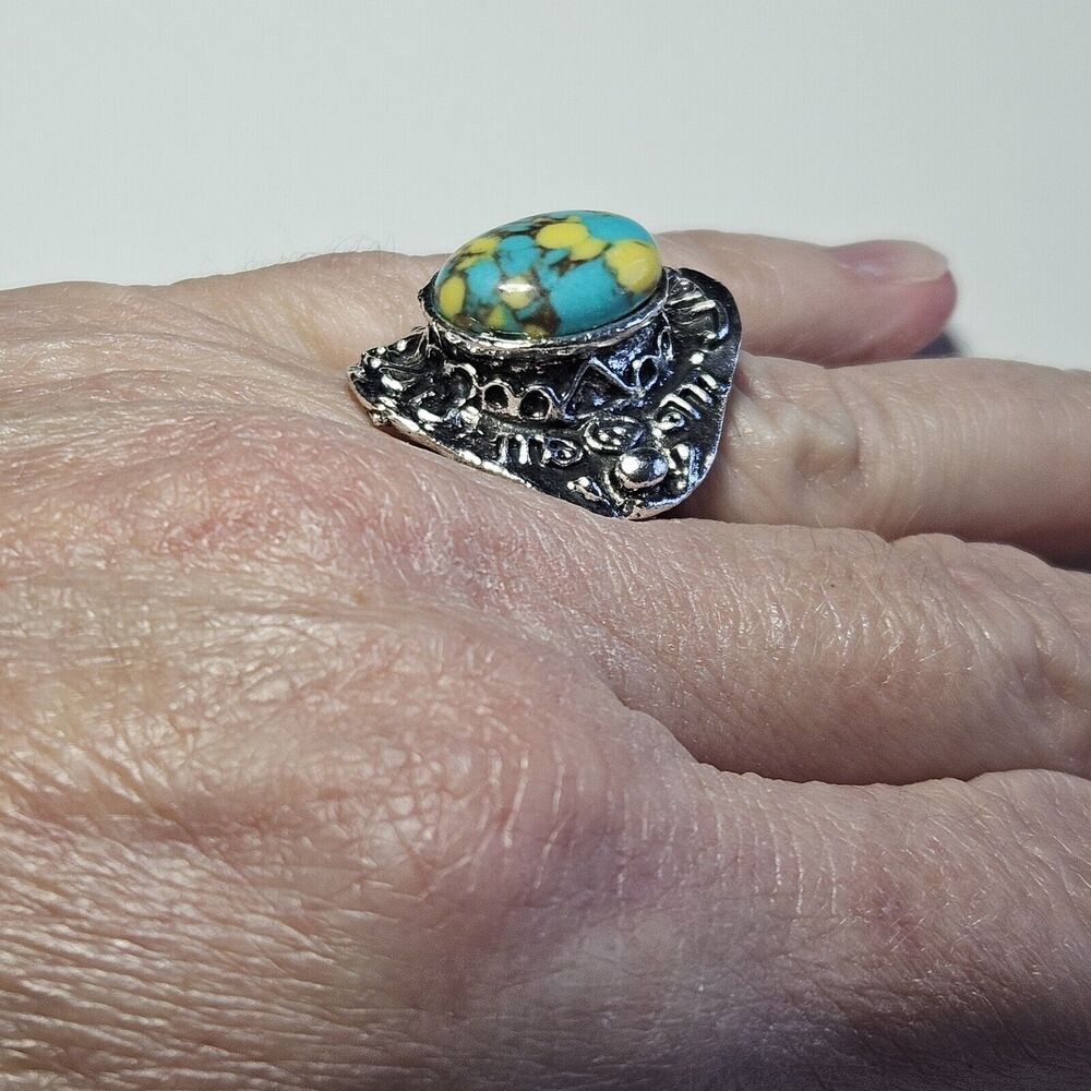 Silver Tone Turquoise Adjustable Ring - image 5